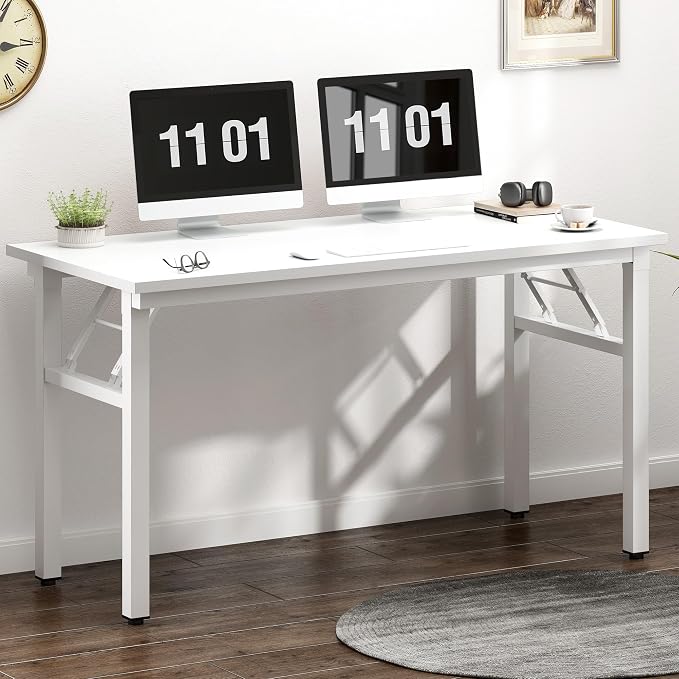 SogesHome 47 inches Folding Computer Desk, Modern Foldable Laptop Gaming Desk, Portable Home Office Table Study Writing Table, White