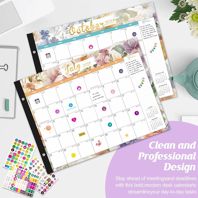 Gannyfer Desk Calendar 2027-2028 - 18 Month Large Desk Calendar, Use January 2027 to June 2028, 22" x 17" Desktop Pad Calendar, Office Supplies Perfect for Planning and Organizing In Your Home, School or Office (6 Stickers Included)