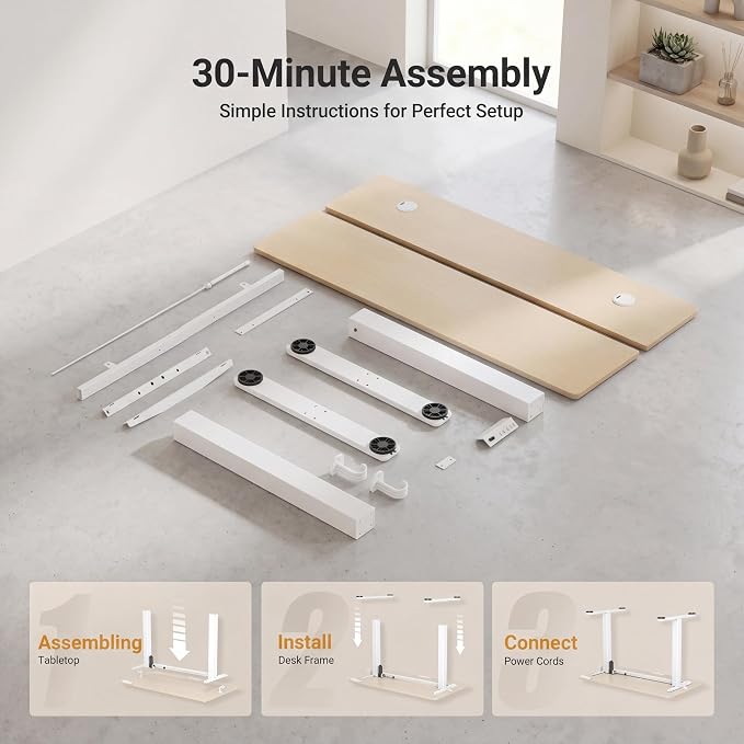 Claiks Electric Small Standing Desk, 32x19 Inch, Nature | Adjustable height for sit-stand, 156lbs capacity, scratch-resistant surface, 3 memory presets, cable management & hook.