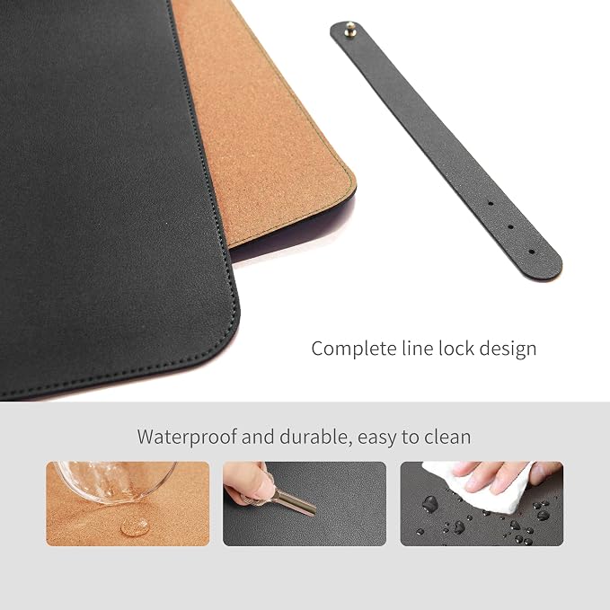 RENMTURE Dual-Sided Mouse Pad, Natural Cork & PU Leather Large Desk Pad for Office and Home Work, Desk Protector Non-Slip, Waterproof, Easy Clean (Black, 36"x17")