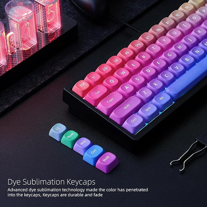 Womier Rainbow PBT Keycaps, Gradient Custom Cute Keycaps for Mechanical Keyboard Dye-Sublimated, MOA Profile Keycap Set for 60 65 75 100 Percent Keyboards, Purple