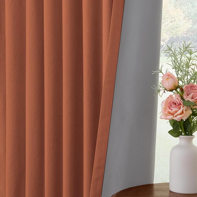 INOVADAY 100% Blackout Curtains for Bedroom, Black Out Curtains 108 Inch Long, Clip Rings Linen Blackout Drapes, Thermal Insulated Room Darkening for Living Room, 2 Panels - Orange,W50xL108