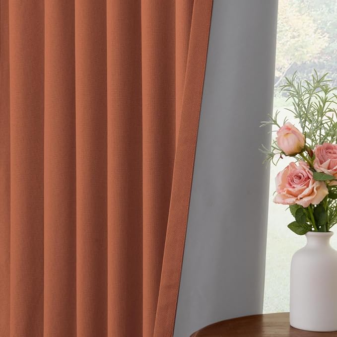 INOVADAY 100% Blackout Curtains for Bedroom, Black Out Curtains 96 Inch Long, Clip Rings Linen Blackout Drapes, Thermal Insulated Room Darkening for Living Room, 2 Panels - Orange,W50xL96