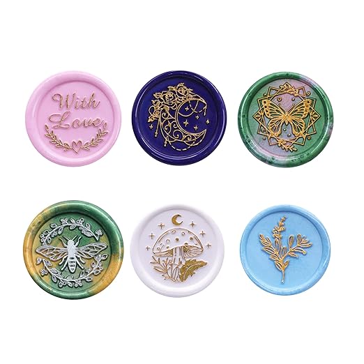 SWANGSA Wax Seal Stamp Set, Vintage 6 Pieces Sealing Wax Stamp Heads and 1 Wooden Handle for Wedding Party Invitations, Letters, Envelopes, Christmas (with Love Bee Moon Eucalyptus Set)
