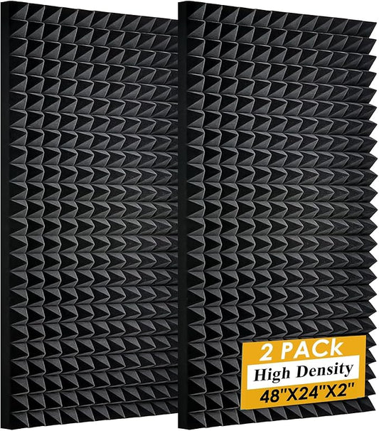 2 Pack Black Acoustic Foam Panels,48x24x2 Inch Sound Proof,High Density Soundproof Wall Panels,Fireproof Cancelling Foam Studio (Black, 2 PCS)