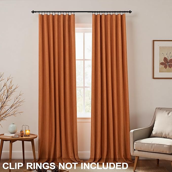 KOUFALL Burnt Orange Curtains 2 Panels Retro Linen Blackout Colorful Mid Century Modern Bohemian Curtains for Living Room Bedroom 84 Inch Long