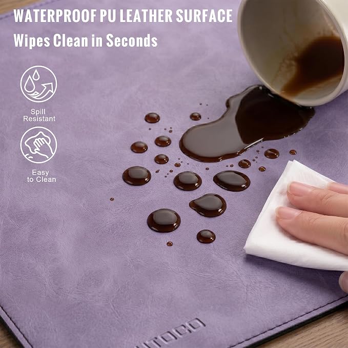 HAUTOCO Cork Desk Mat 31.5"x15.7", Distressed PU Leather & Cloth Desk Pad | Waterproof, Non-Slip, Stitched Edges, Purple Large Gaming Mouse Pad, Laptop Blotter & Desk Protector for Office and Home