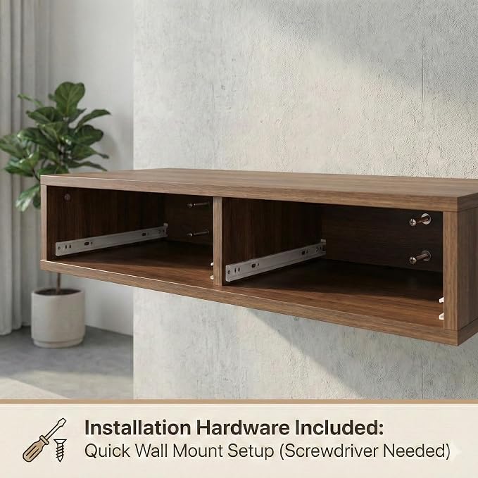 Wall Mounted Floating Vanity Desk with 2 Storage Drawers Modern MDF Makeup Table – 39.4 x 15.7 x 5.9 in (100 x 40 x 15 cm), Space-Saving Makeup Table for Bedroom or Small Spaces (Brown)