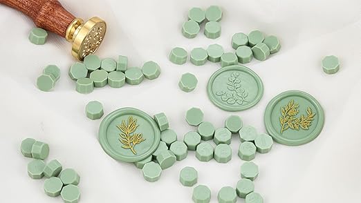 Yoption 360Pcs Sage Green Sealing Wax Beads, Sealing Wax Kit for Wax Seal Stamp, Hexagon Wax Seal Beads with 4Pcs Tea Candles and 2 Wax Seal Spoon