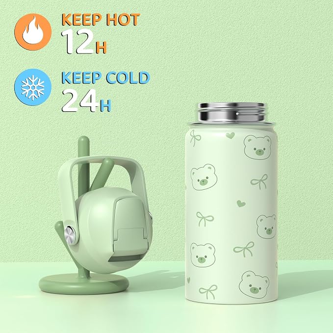 ACESAK Backpack for Girls with Insulated Water Bottle - 4 PCS Cute Girls Backpack with Lunch Box, Pencil Case & Kids Cup Set - 14oz Kids Water Bottle with Straw Set Back to School Supplies (Green)