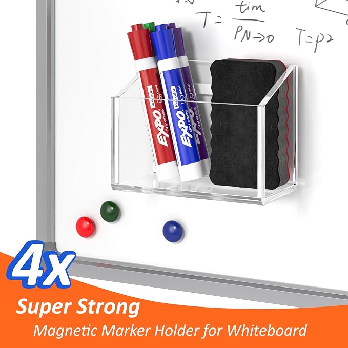 FUCDTEFC Magnetic Dry Erase Marker Holder for Whiteboard, Magnet Pen Holder for Desk Fridge Refrigerator, Non-slip Acrylic Strong Locker Organizer Storage Accessories,Clear Pencil Cup Marker Organizer | Fridge Refrigerator, Non-slip, Acrylic, Strong, L...