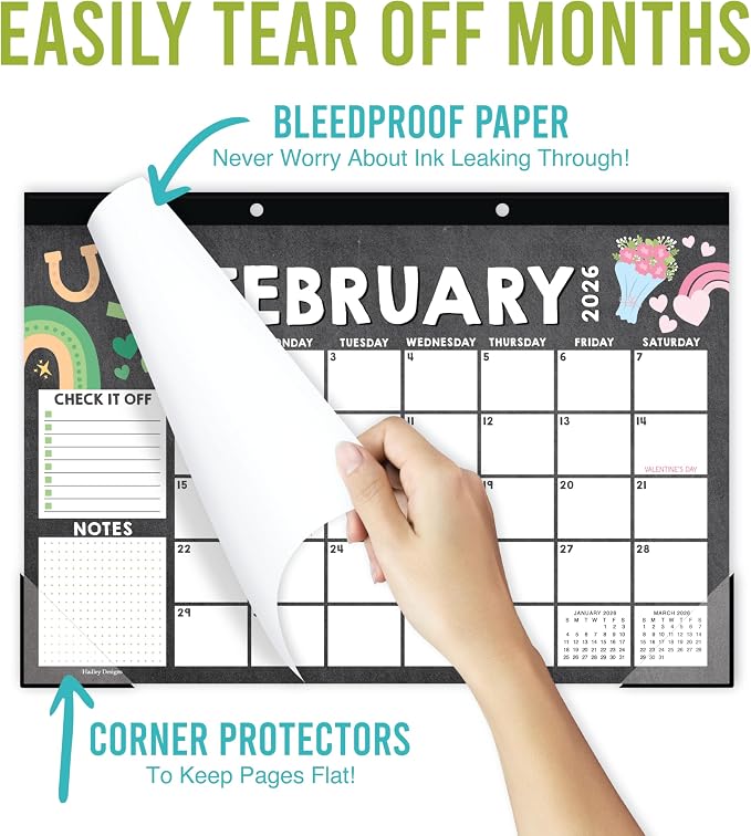 Hadley Designs Large Teacher Desk Calendar 2026-2027 - Desktop Calendar 2026, 18-Month Desk Calendars for Home, Office & Classroom, Cute Classroom Must Haves, Back to School Teacher Gifts