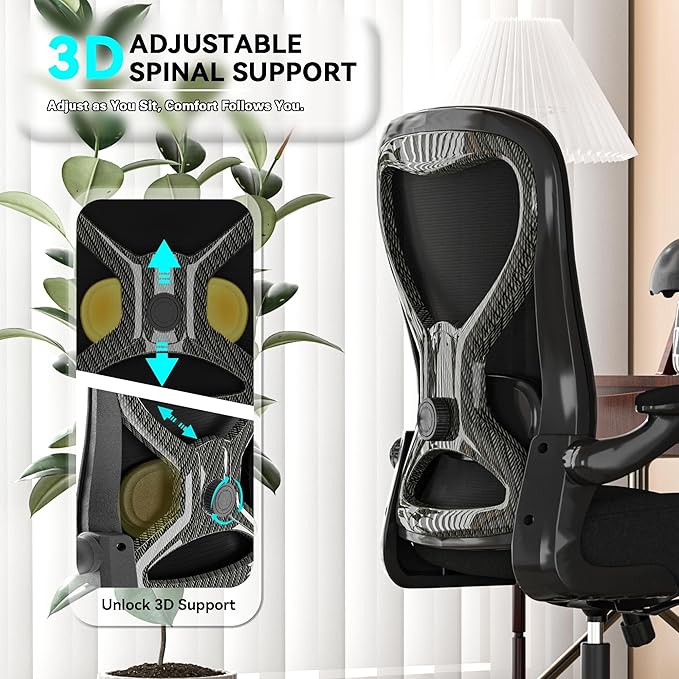 Office Desk Chair with Ergonomic Lumbar Support, Extra-Thick Seat Cushion, Flip-up Arms, Breathable Mesh Back, Computer Task Chair for Home Office