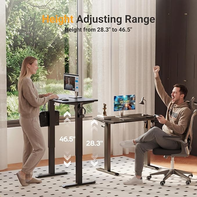 YDN Electric Standing Desk, 32x19 Inch, Black | 3 Memory Presets, Cable Management, Adjustable Height, Sit Stand, Space-Saving, Computer Workstation, Home Office