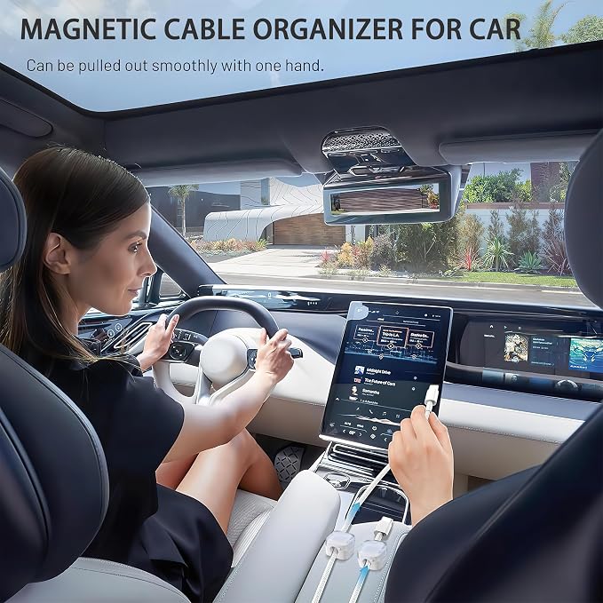 6 Pack Magnetic Cord Organizer & Cable Clips - Adjustable Under Desk Cable Management, Adhesive Wire Holder for Home, Office, Phone, Car, Wall, and Nightstand (Mint Green)