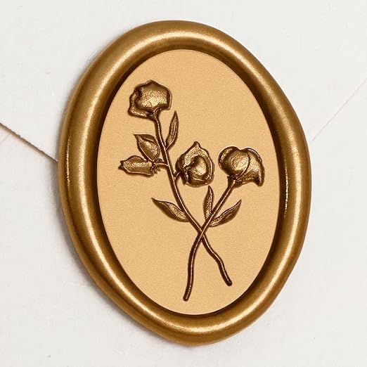 UNIQOOO Wax Seal Stickers - 3D Floral Oval Shape Wedding Invitation Envelope Seal Stickers, 50 Pcs Antique Gold, Perfect for Invitations, Christmas, Gift Wrapping