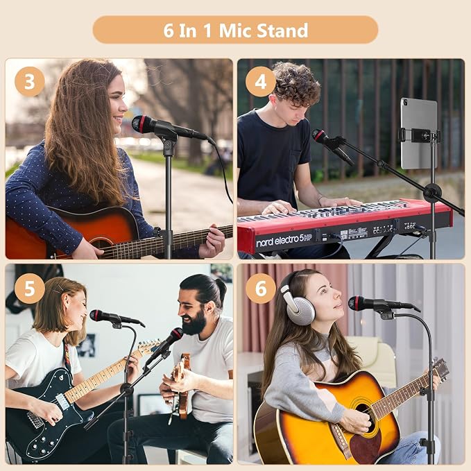 Ramzi Mic Stand,6 In 1 Microphone Stand Floor Boom Mic Stand, Support Boom Gooseneck Mic Clips Tablet Phone Holder Any Combination With Mic Stand Bag