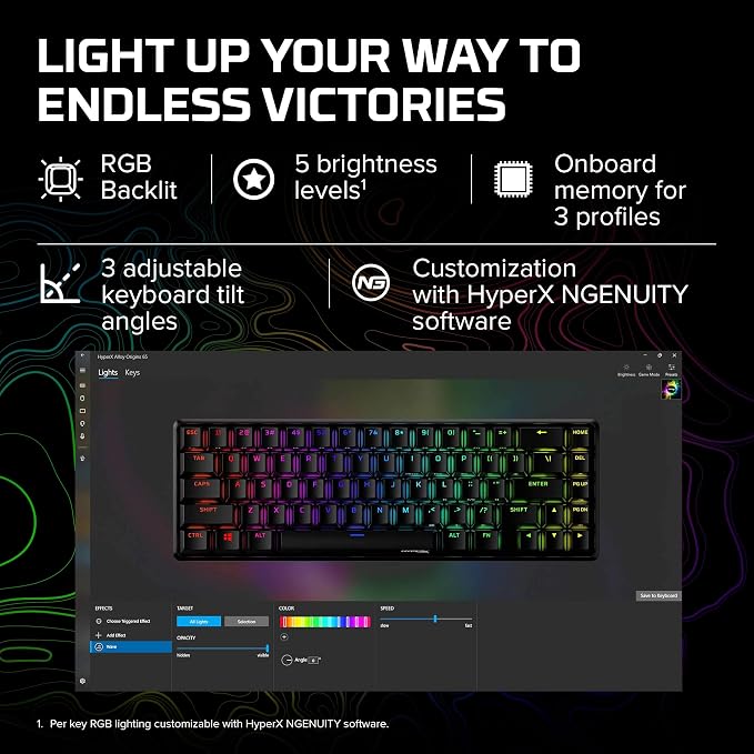 HyperX Alloy Origins 65 - Mechanical Gaming Keyboard – Compact 65% Form Factor - Tactile Aqua Switch - Double Shot PBT Keycaps - RGB LED Backlit - NGENUITY Software Compatible