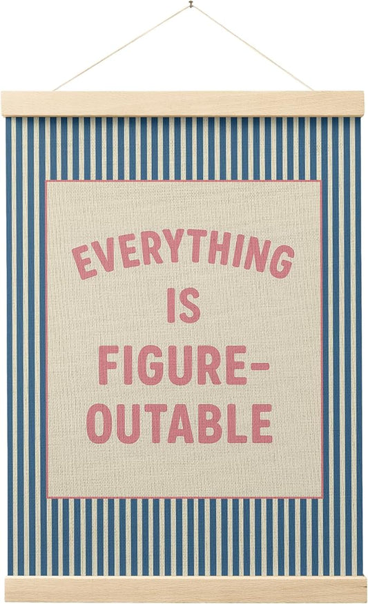 FGFK Everything is Figureoutable Positive Affirmations Wall Art Poster Hanger Frame, Retro Pink and Blue Inspirational Striped Canvas Prints Framed Wall Decor for Office Classroom Home, 12x16 Inch
