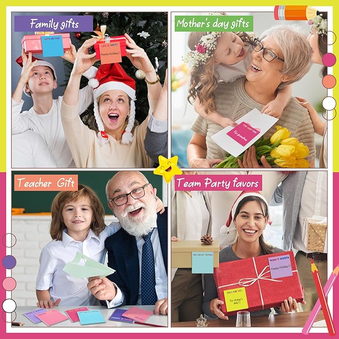 Yinder 24 Pcs Inspirational Sticky Notes Thank You Gift Motivational Sticky Note Pad Employee Appreciation Gift Bulk for Staff Coworker Teacher Nurse Office Groups 3 x 3'' (Motivational,Bright Color)