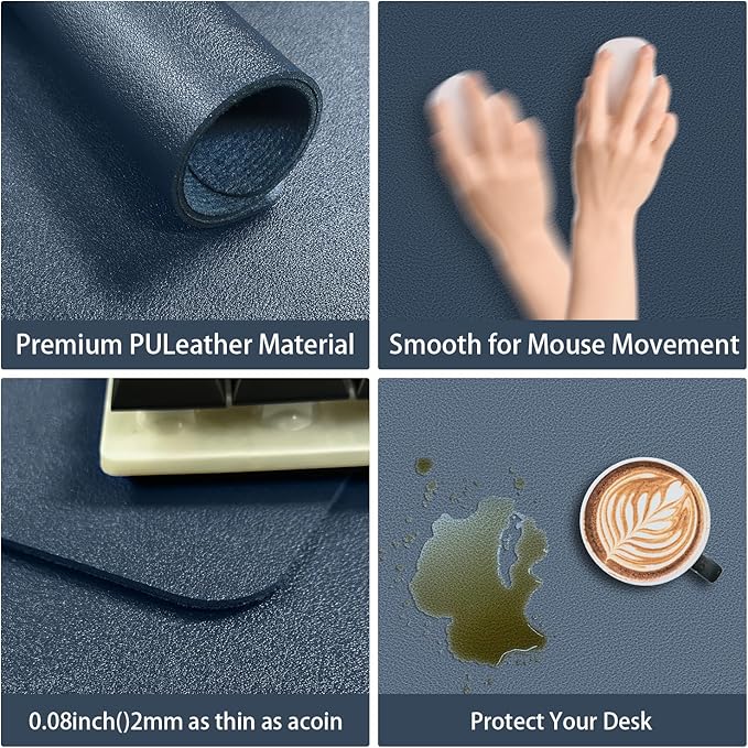 Leather Desk pad Protector, Office Mat, Large Mouse Mat, Non-Slip PU Leather Blotter, Laptop Desk Pad,Waterproof Laptop Computer Desk Keyboard Mat for Office/Work/Home/Decor (Dark Blue, 55in*18in)