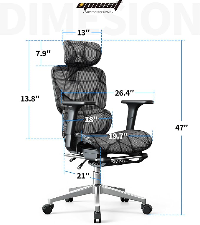 Office Chair with 3D Adjustable Lumbar Support,Ergonomic Computer Chair,Adjustable Headrest and Armrests, 400lbs Capacity,Tilt-Swivel,Premium Mesh Desk Chair for Office,Home & Gaming (Black)