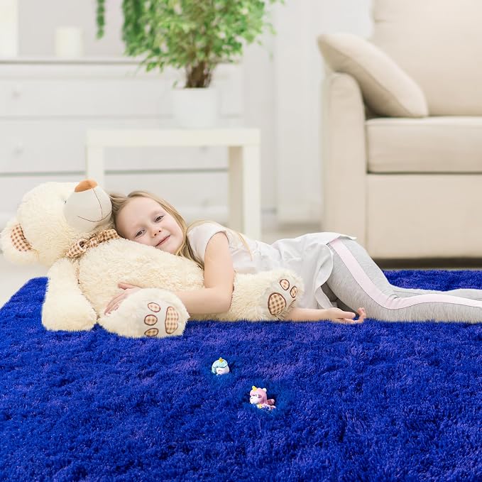 6x9 Area Rugs for Living Room, Blue Fluffy Shaggy Rug Soft Carpets, Rugs for Bedroom Nursery Kids Room Dorm Home Decor Aesthetic, Navy Blue