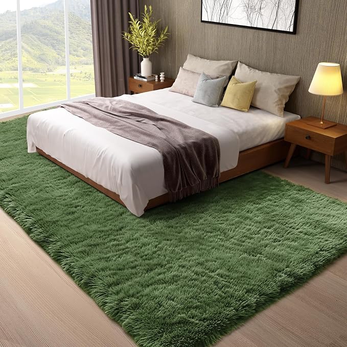 Ophanie Gray Green Rugs for Living Room 5x8,Grass Shag Fluffy Large Fuzzy Plush Soft Carpets,Floor Shaggy Area Rugs for Bedroom,Carpet for Kids Boys Girls Dorm Decor with Over 99 pcs Pile fibers