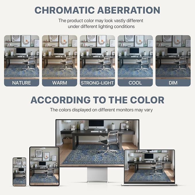 36"x60" Office Chair Mat for Hardwood Tile Floor, Under Desk Carpet Protector for Rolling Computer Chair Mat, Machine Washable Area Rug, Anti-Slip 1/5" Thick Low Pile Thin Vinyl Floor Mat, Dark Blue
