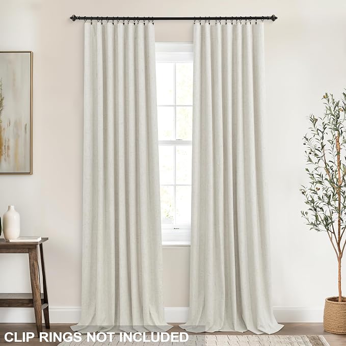 Linen Blackout Curtains Cream Black Out Curtain 84 Inch Long, Thermal Curtains for Summer Insulated,Modern Farmhouse Boho Chic Decor Neutral Cottage Core Darkening Curtains for Bedroom Living Room