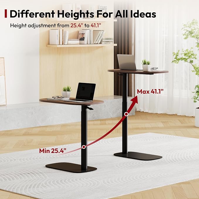 SANODESK 24''Standing Desk Pneumatic Height Adjustable Mobile Overbed Table | Desk Laptop Desk,Bedside Table,Computer Cart for Home Office Computer Workstations Small Spaces,23.6"W x 13.8"D,Black Walnut