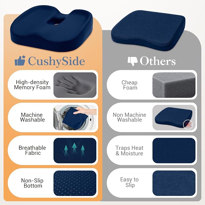 Donut Pillow Seat Cushion for Hemorrhoids & Tailbone Pressure Relief - Memory Foam Office Chair Cushion for Sciatica, Coccyx & Back Pain, Non-Slip Butt Cushions for Long Sitting (Blue)