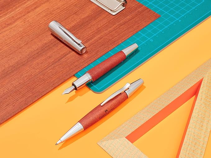 Faber-Castell e-motion Fountain Pen, Wood and Chrome Brown - Extra Fine