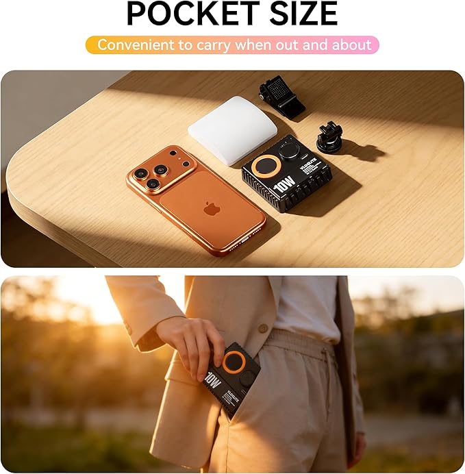 10W Portable Selfie LED Video Light - Max.3300 Lux vlogging Light, 1800K-9000K,2600mAh Rechargeable Battery,Video Conference Lighting Kit for Phone/Laptop Selfie Lights with Clip & Cold Shoe