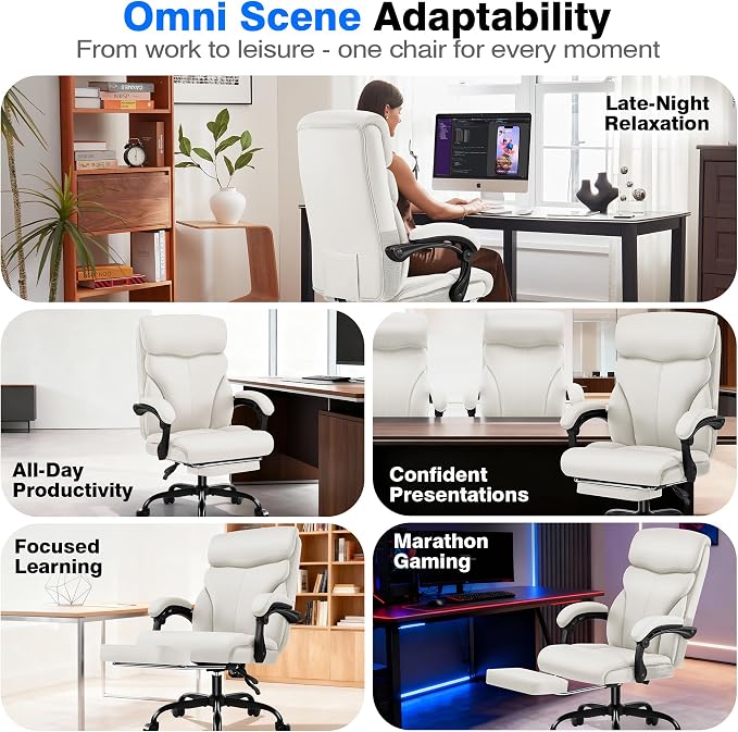 AreShark Office Chair - Ergonomic Comfortable High Back Computer Desk Chair with Foot Rest - Executive Breathable Swivel Rolling Reclining Leather Chair with Lumbar Support for Home Gaming Relaxing