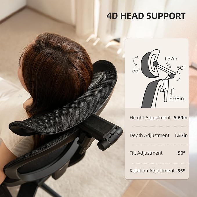 CabLady S2 Petite Office Chair for Women & Small Frames | 330lb Capacity, 4D Adjustable Lumbar/ Headrest, Flip-Up Arms & Footrest, Ergonomic Desk Chair