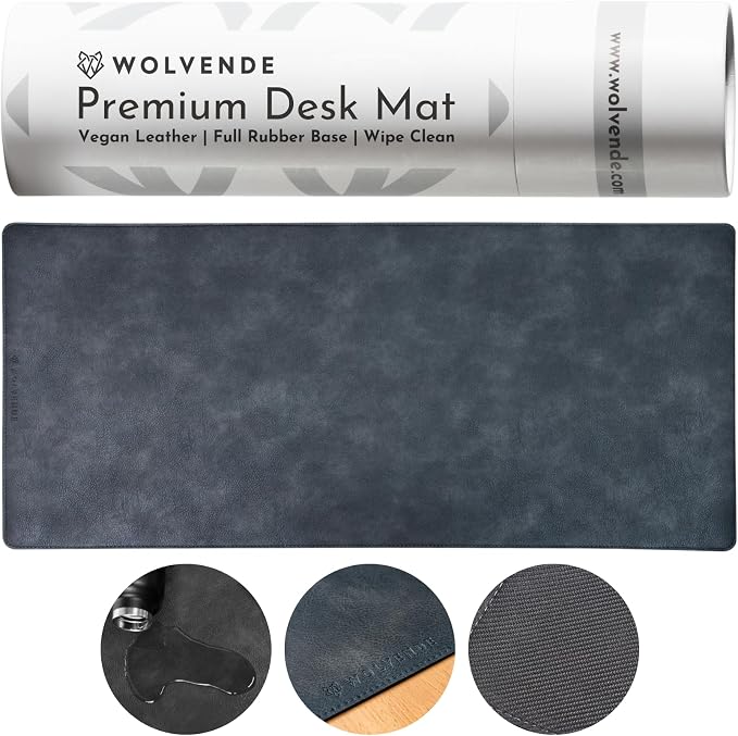 Premium Distressed Faux Vegan Leather Desk Mat | Multifunctional Desk Pad for Home Office | (Black/Grey, 15.75" x 36") | Hard-wearing distressed vegan-friendly leather desk pad in three sizes and two colourways for work, writing and gaming