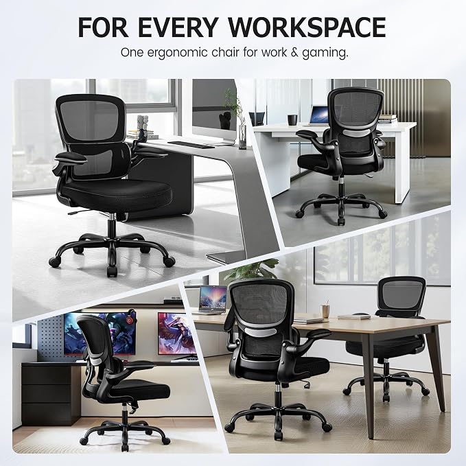 ALLGOD Ergonomic Office Chair, Breathable Mesh Ergonomic Desk Chair with Lumbar Support, Flip-up Armrests, Computer Chairs Comfortable for Home, Office, Work, Standard, 8 Pack