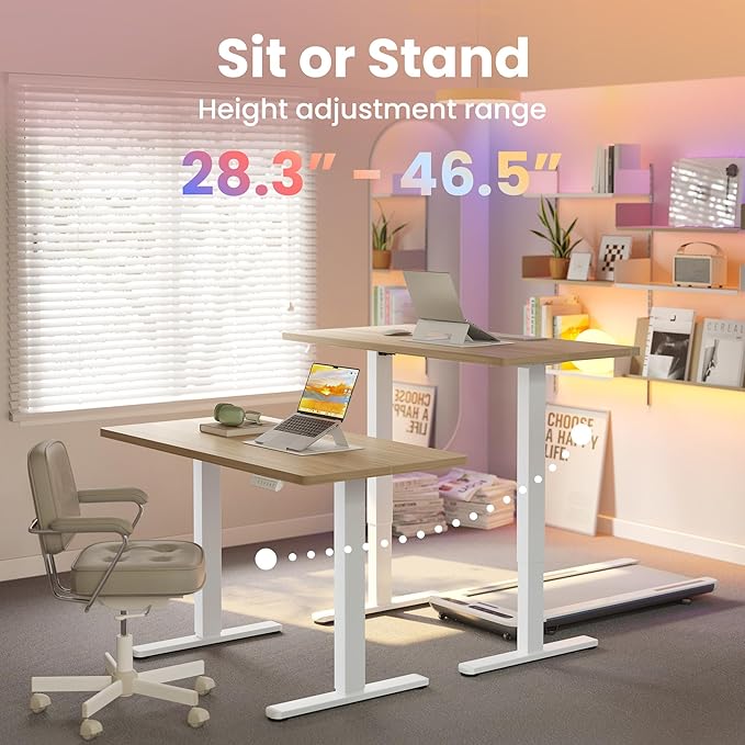 HUANUO Electric Standing Desk, 40 x 24 Inch Height Adjustable Computer Desk with Storage Bag, 4 Height Memory Settings, Sit Stand Up Desk for Home Office, Light Walnut