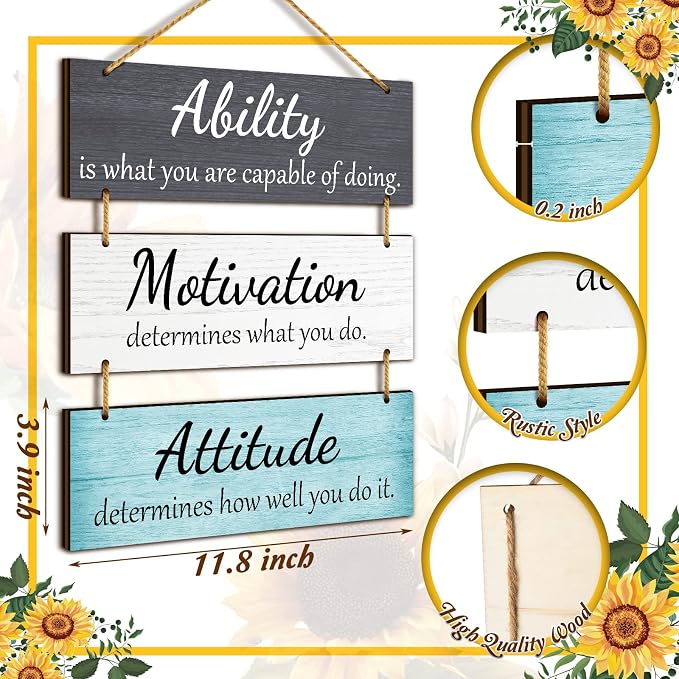 Jetec Office Wall Decor Sign Inspirational Motivational Plaques with Sayings Rustic Wooden Hangings Ability Sign for Coworker Holiday Gift Office Home Artwork Decoration(Fresh Color)