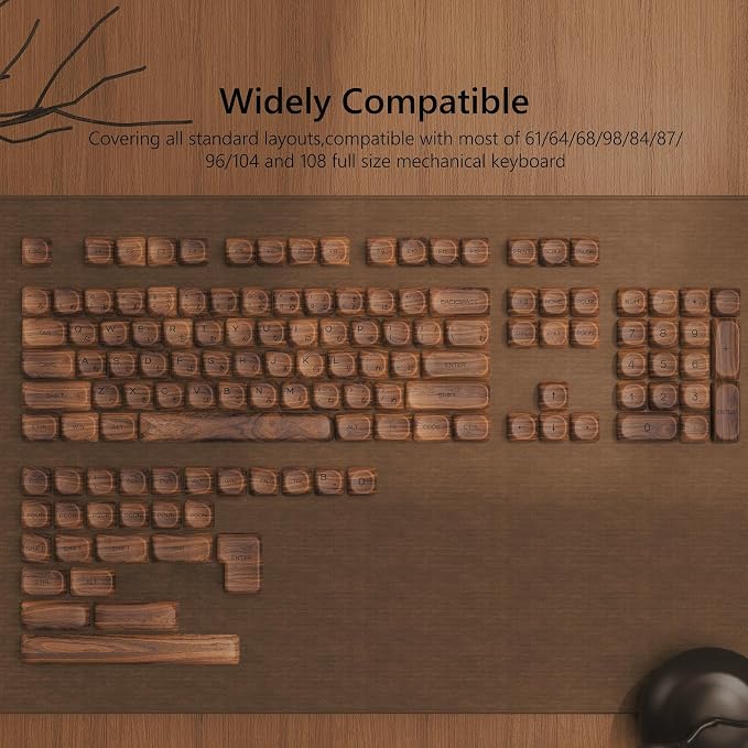 Womier PBT Keycaps - MOA Keycaps for Mechanical Keyboard 60 65 75 Percent, Wood Dye-Sublimation Japanese Custom Keyboard Key Cap Set for Cherry MX, Walnut
