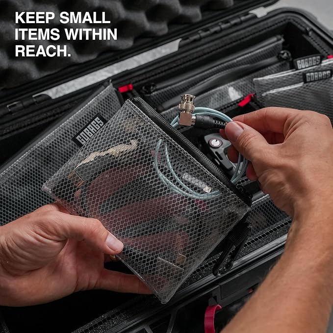 GOBAGS Air Production Multi-Size Clear Zipper Pouch (4‑Pack) – Cable Organizer & Travel Gear Bag for Electronics, Camera Accessories, Tool Pouch & Small Tech Storage