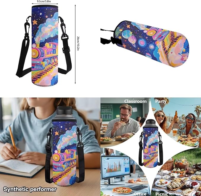 Rainbow Train Backpack Set for Girls, Cartoon Print School Backpack with Lunch Box, Pencil Case & Water Bottle Sleeve, 17 Inch Elementary Bookbag for Kids Ages 6-10