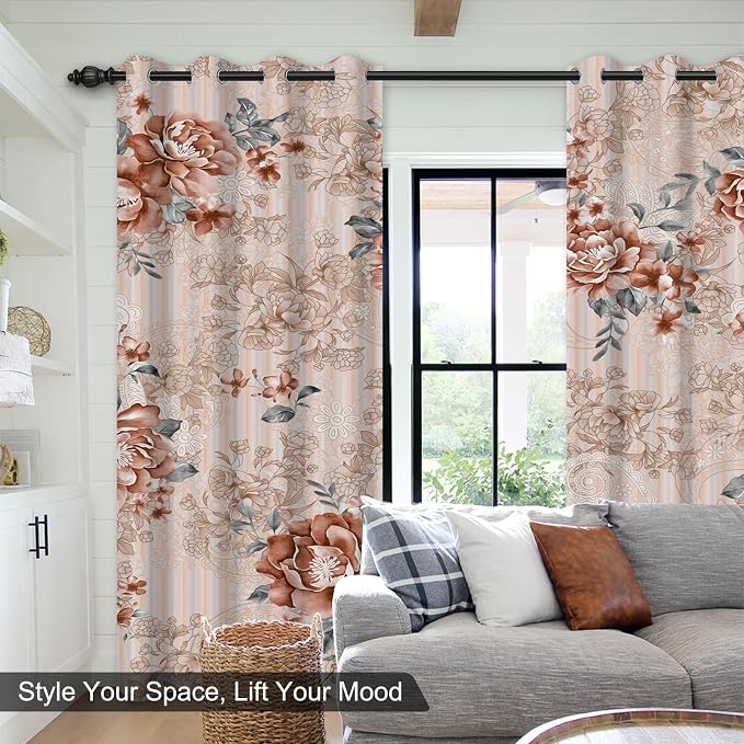 Blackout Curtains for Bedroom 84 Inch Length 2 Panel Sets, Beige Pink Vintage Floral Black Out Curtains for Living Room Darkening, Spring Summer Light Filtering Soundproof Thermal Bedroom Curtains