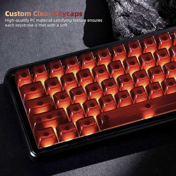 Womier Jelly Keycaps, Ceramic Keycaps Style Clear PC Custom Keycaps Set, Laser Carving Side Printing 60% 75% 100%, MDA Profile for Mechanical Keyboard Keycaps, Compatible Full-Sized Layout, Red/Brown