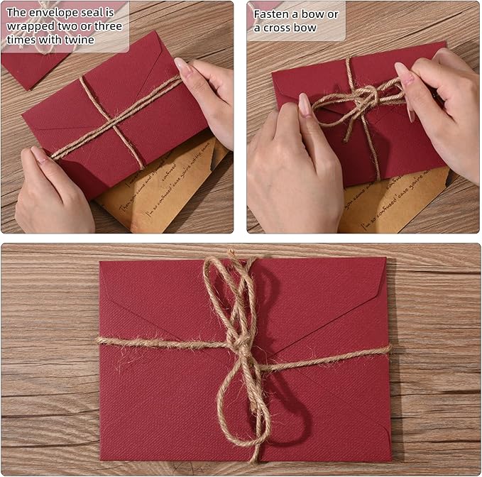 48 Pieces Stationery Set with Envelopes (24 Kraft Paper Sheets + 12 Linen Texture Envelopes+12 Wax Seal Stickers), Stationery Letter Writing Paper Set for Love Letters and Party Invitations (Red)
