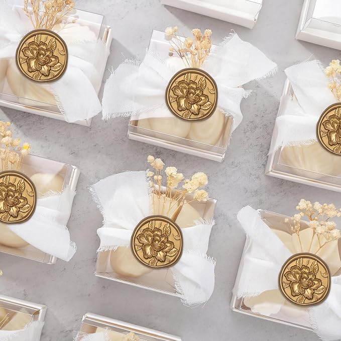 UNIQOOO Wax Seal Stickers - 3D Vintage Floral Wedding Invitation Envelope Botanical Seal Stickers, 50 Pcs Self- Adhesive Antique Gold Flower Stickers, Perfect for Invitation, Gift Wrapping, Party