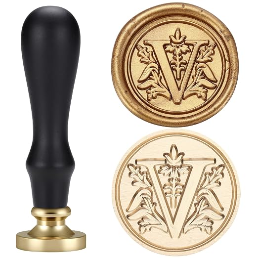 Yoption Traditional Initial Alphabet Wax Seal Stamp with 120 Antique Gold Wax Seal Beads Kit for Wedding Engagement Party Invitation Envelope Christmas Gift Wrap - Letter V