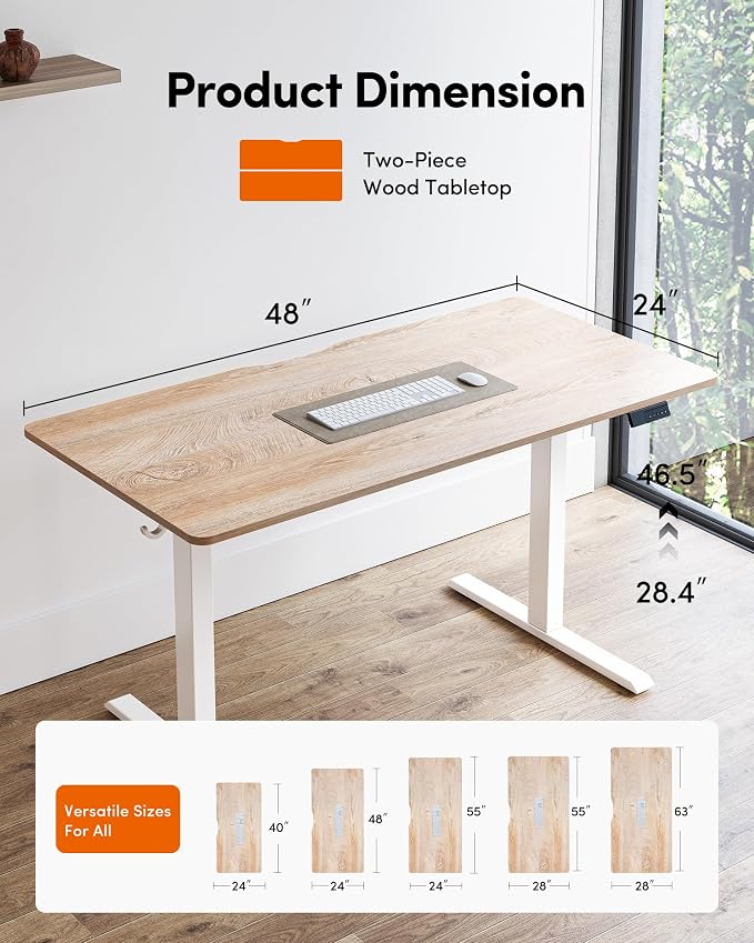 FEZIBO Electric Standing Desk Adjustable Height, 48 x 24 Inch Sit and Stand, Home Office Desk, Ergonomic Workstation Computer Desk, Maple