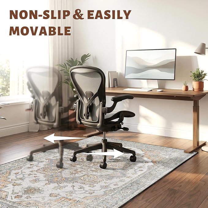 36" x 48" Office Chair Mat for Hardwood & Tile Floors, Desk Chair Mat Under Desk Floor Protector for Rolling Computer Chairs, Non-Slip Low Pile Area Rug for Home Office(Grey)
